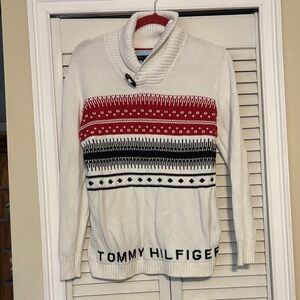 Tommy Hilfiger Cream Sweater with Red and Black Design